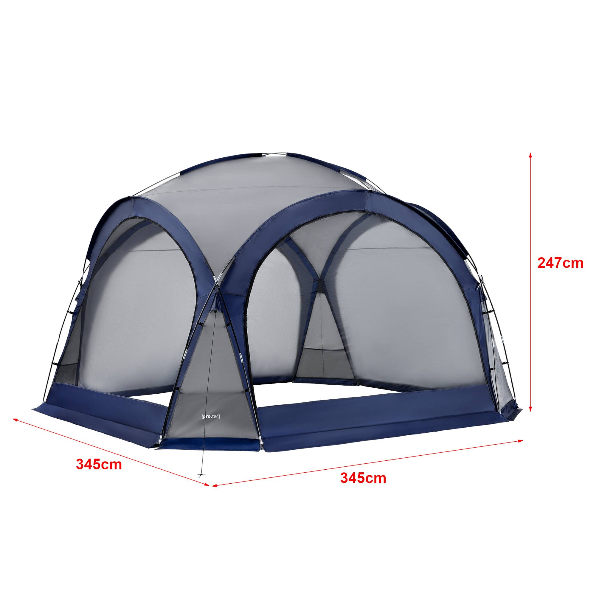 Pro.Tec - Tonnelle de camping Grästorp avec guirlande à 96 LED 345 x 345 x 247 cm bleu [pro.tec] - Image 4
