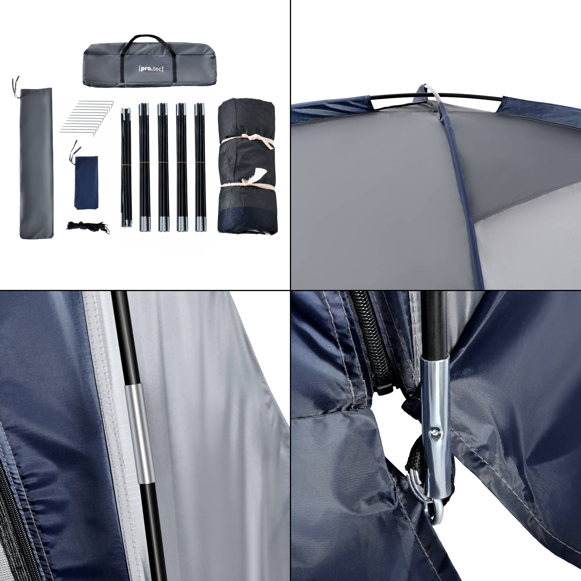 Pro.Tec - Tonnelle de camping Grästorp avec guirlande à 96 LED 345 x 345 x 247 cm bleu [pro.tec] - Image 6