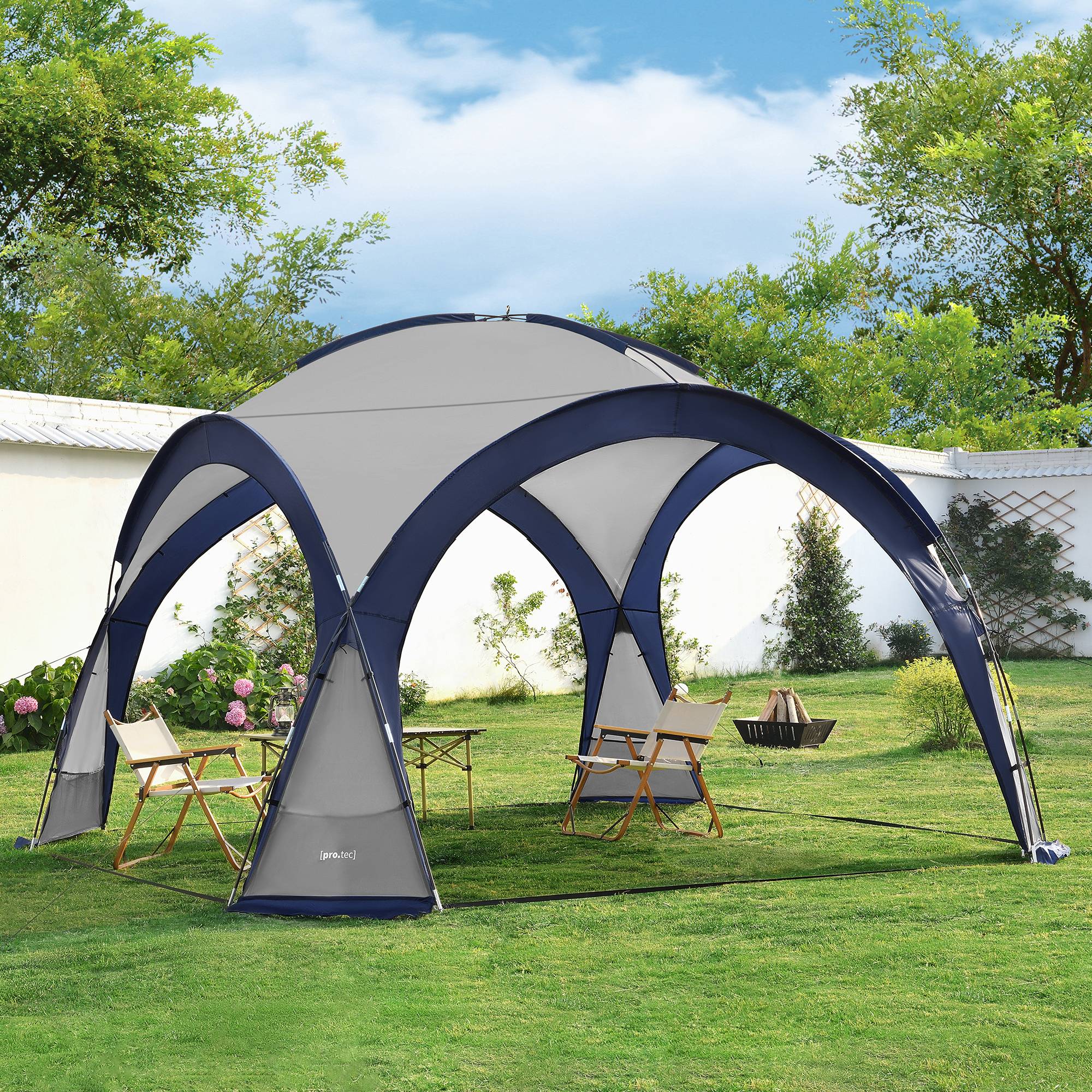 Pro.Tec - Tonnelle de camping Grästorp avec guirlande à 96 LED 345 x 345 x 247 cm bleu [pro.tec] - Image 3
