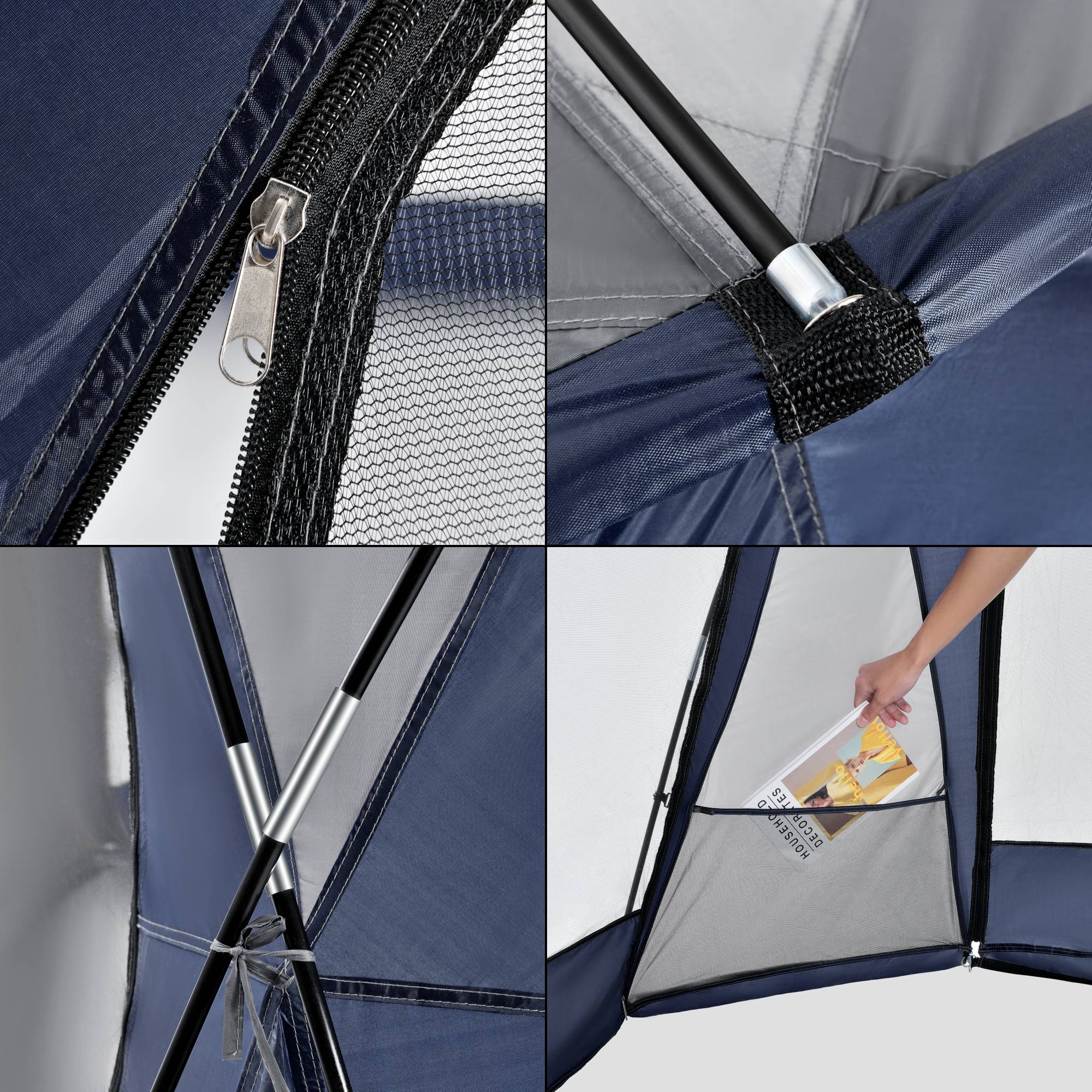 Pro.Tec - Tonnelle de camping Grästorp avec guirlande à 96 LED 345 x 345 x 247 cm bleu [pro.tec] - Image 7