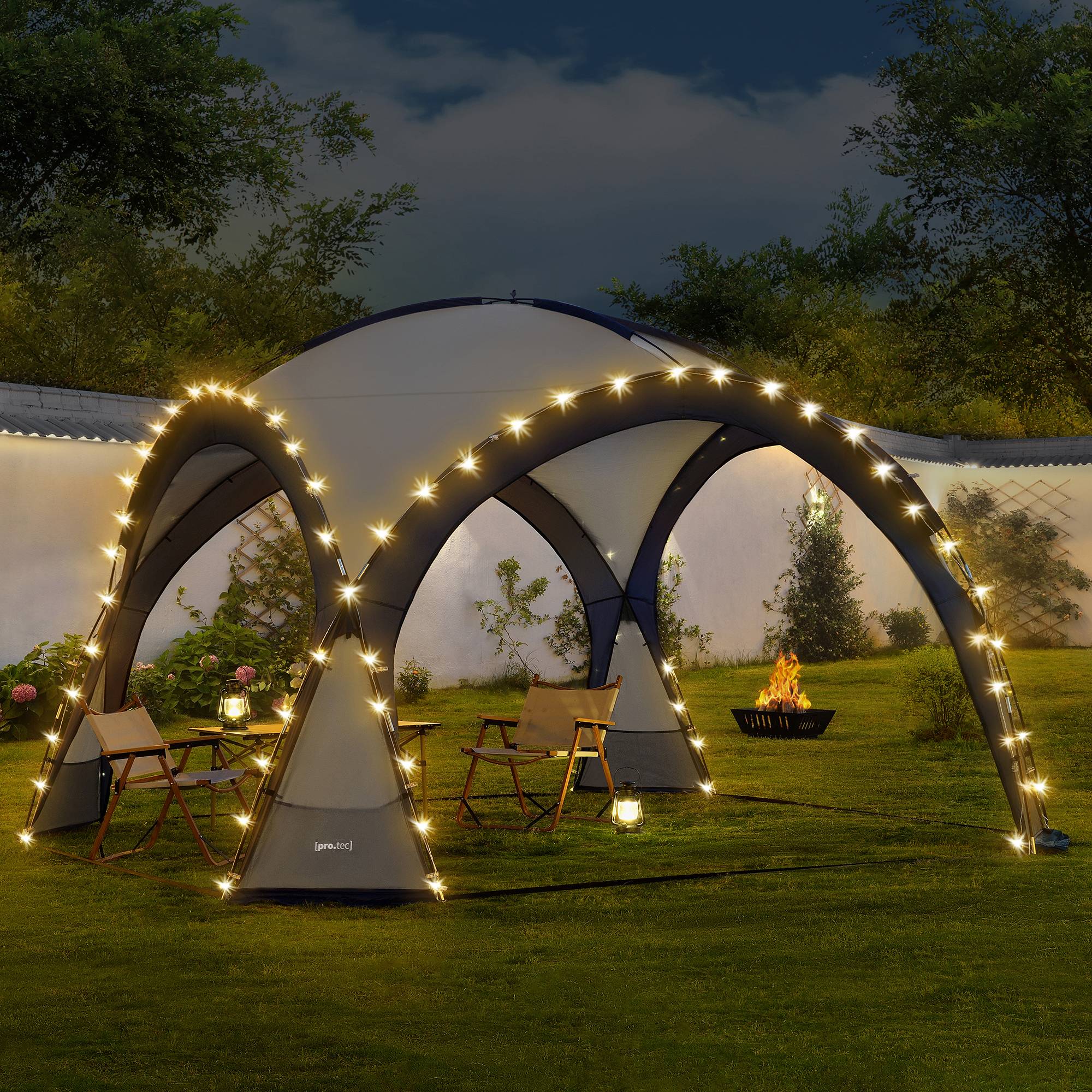 Pro.Tec - Tonnelle de camping Grästorp avec guirlande à 96 LED 345 x 345 x 247 cm bleu [pro.tec] - Image 2