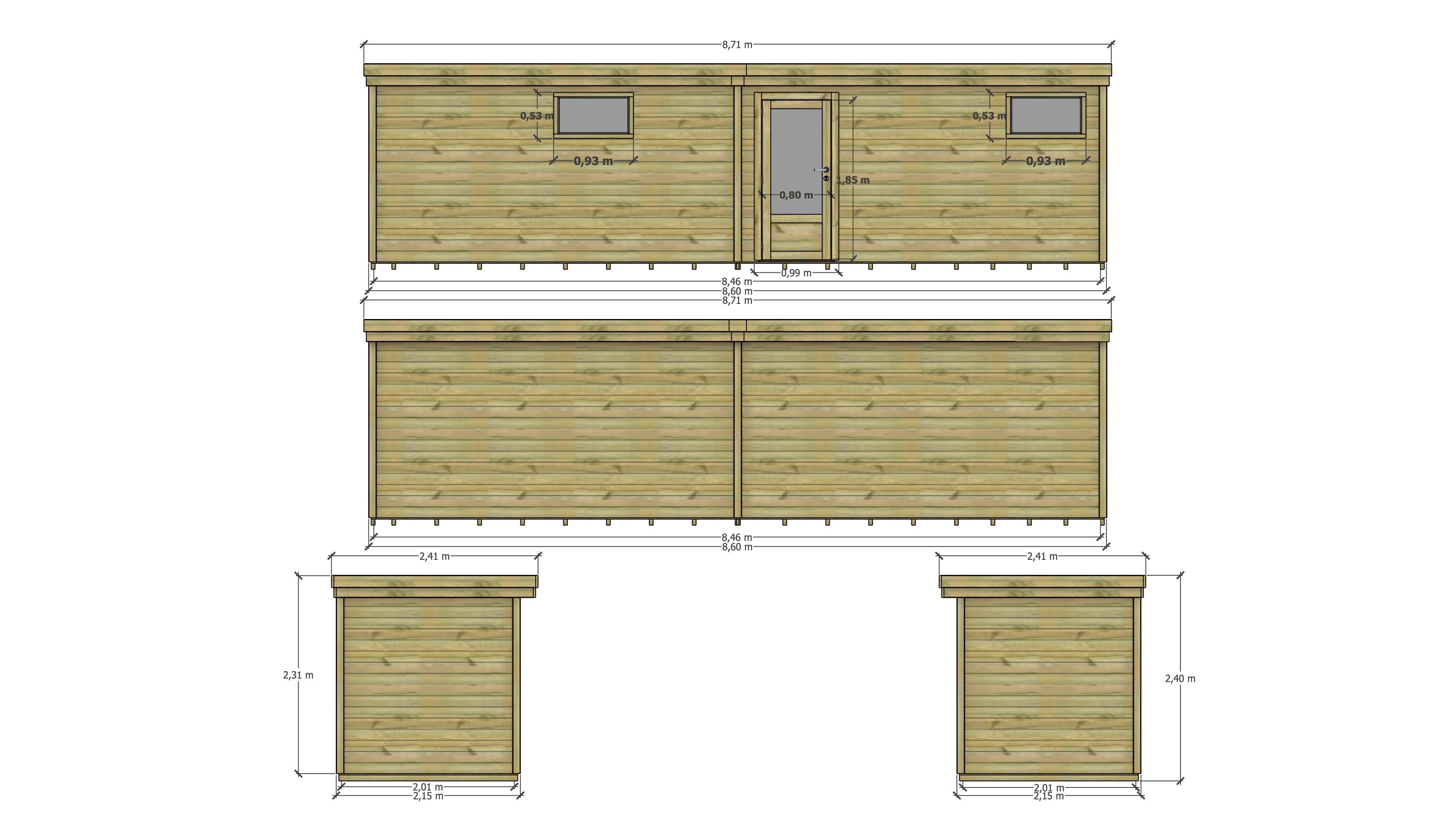 Abri Français - ABRI DE JARDIN bois Pin traité autoclave 27mm - 8,595x2,14m / 18m2 - Bac acier - Plancher bois - Image 4