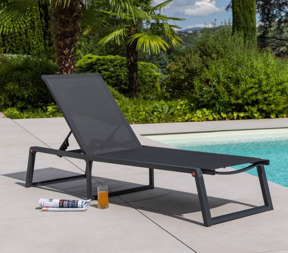 Transat de jardin en aluminium pliable gris anthracite NARA - Image 1