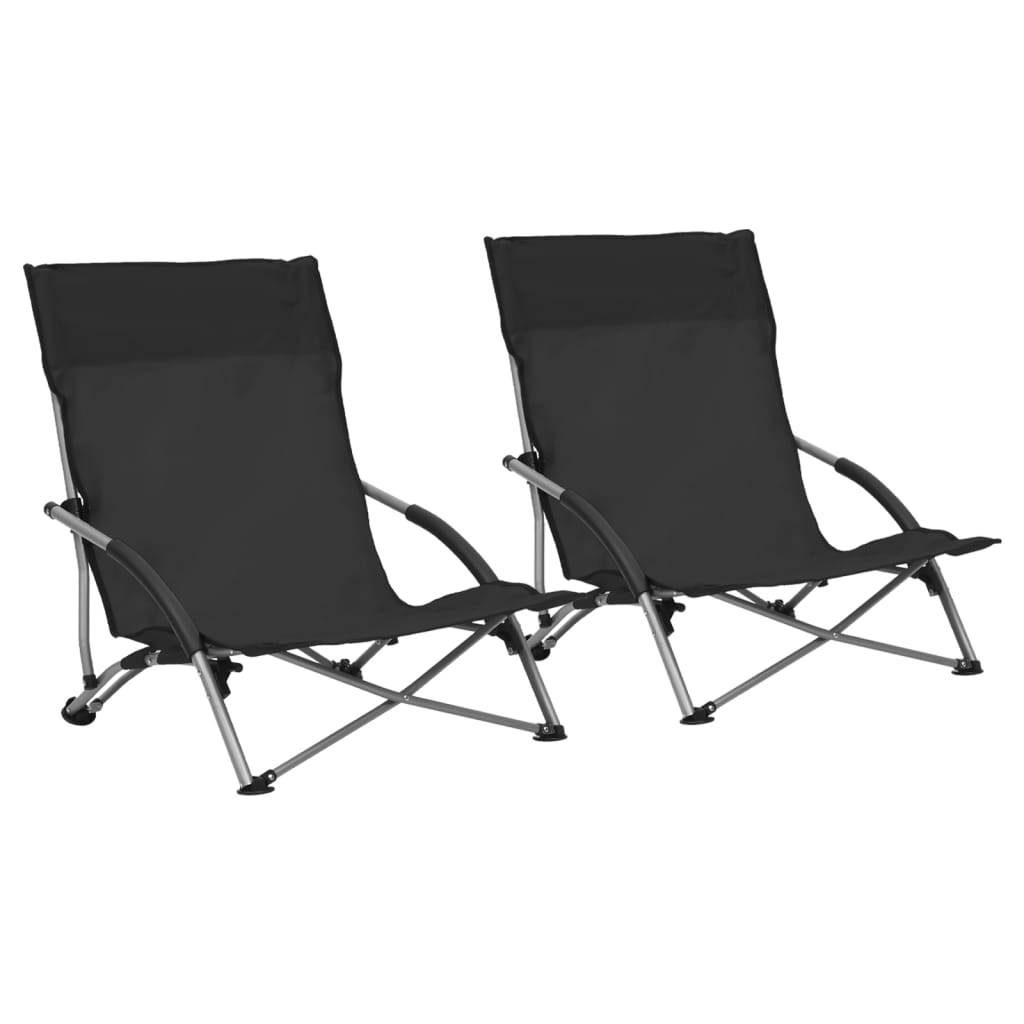 Maison Chic - lot de 2 Chaises de plage pliables - Bain de soleil - Transat Noir Tissu HL284 - Image 2
