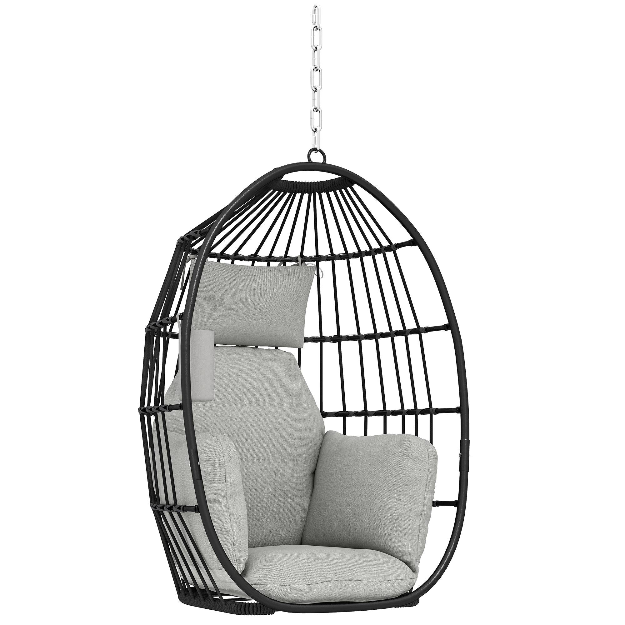 Sans Marque - Fauteuil suspendu, fauteuil œuf suspendu, panier pliable, coussins rembourrés, porte-gobelet, oreiller, gris foncé - Image 1