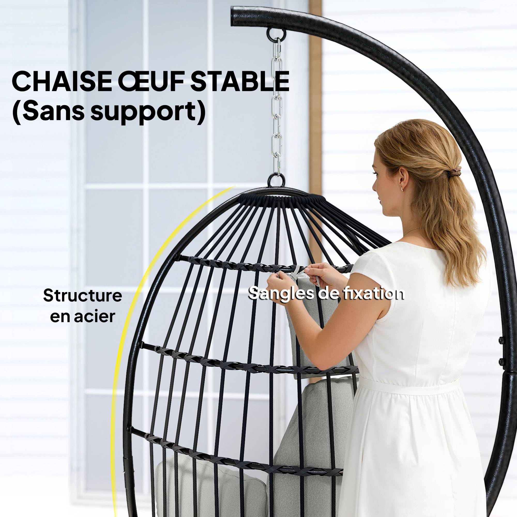 Sans Marque - Fauteuil suspendu, fauteuil œuf suspendu, panier pliable, coussins rembourrés, porte-gobelet, oreiller, gris foncé - Image 6