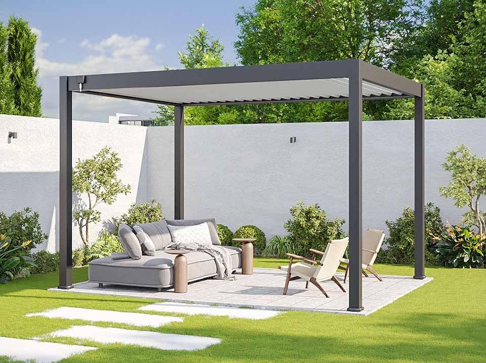 Pergola Bioclimatique Aluminium Autoportee 12m² - 3x4m - Gris - Lames Orientables de 0 à 120 degrés - ECLIPSE - Image 4