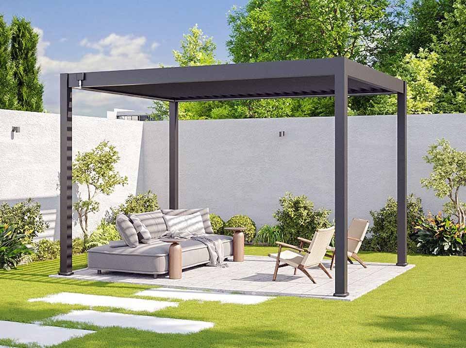Pergola Bioclimatique Aluminium Autoportee 12m² - 3x4m - Gris - Lames Orientables de 0 à 120 degrés - ECLIPSE - Image 9