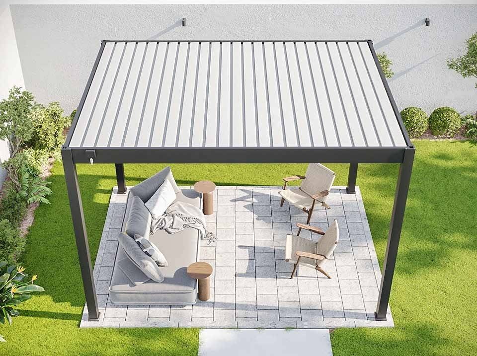 Pergola Bioclimatique Aluminium Autoportee 12m² - 3x4m - Gris - Lames Orientables de 0 à 120 degrés - ECLIPSE - Image 7