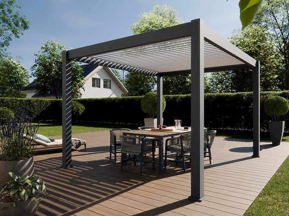 Pergola Bioclimatique Aluminium Autoportee 12m² - 3x4m - Gris - Lames Orientables de 0 à 120 degrés - ECLIPSE - Image 1