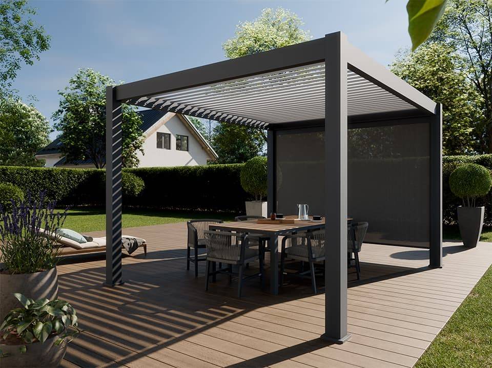 Pergola Bioclimatique Aluminium Autoportee 12m² - 3x4m - Gris - Lames Orientables de 0 à 120 degrés - ECLIPSE - Image 2