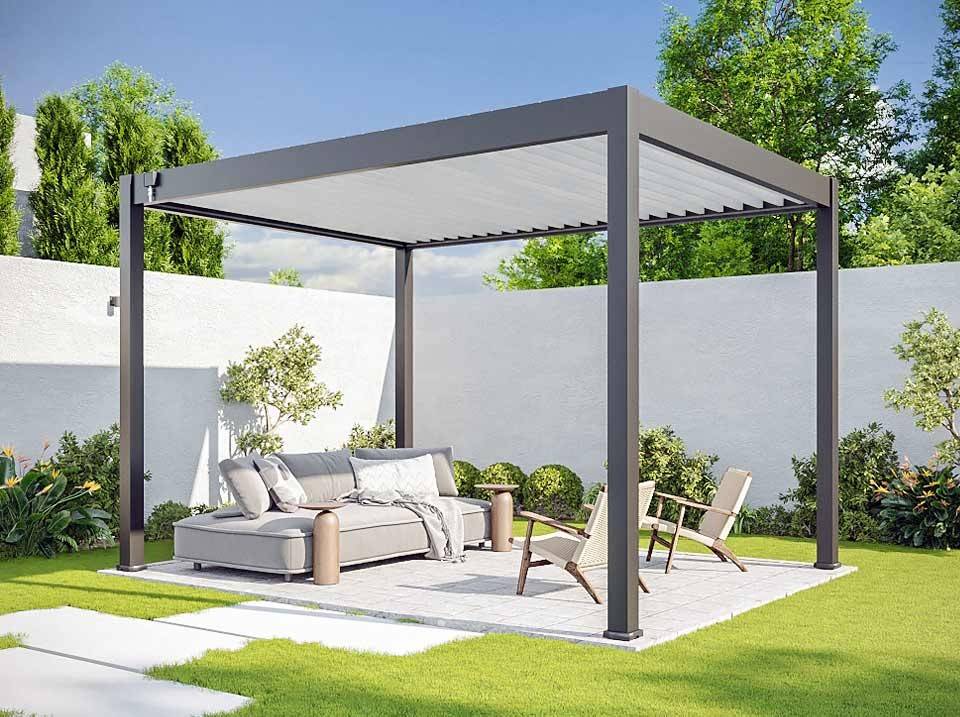 Pergola Bioclimatique Aluminium Autoportee 12m² - 3x4m - Gris - Lames Orientables de 0 à 120 degrés - ECLIPSE - Image 6