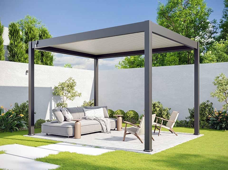 Pergola Bioclimatique Aluminium Autoportee 12m² - 3x4m - Gris - Lames Orientables de 0 à 120 degrés - ECLIPSE - Image 3
