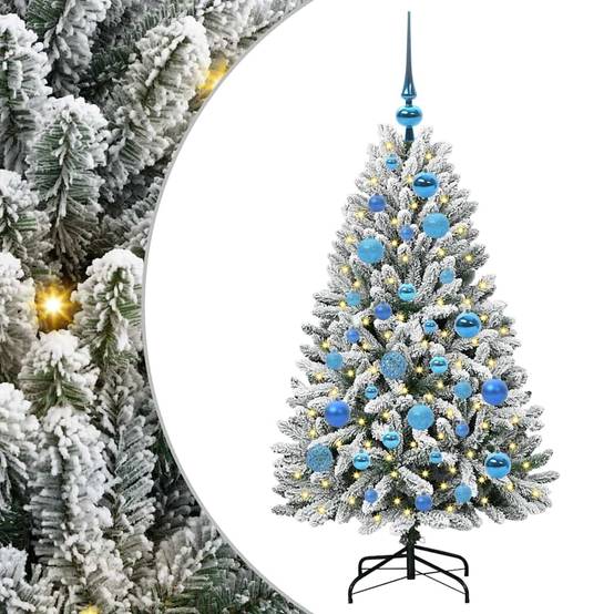 Sapin de Noël | Arbre de Noël artificiel Vert et blanc 120 cm PVC et métal Maison Chic - Image 1