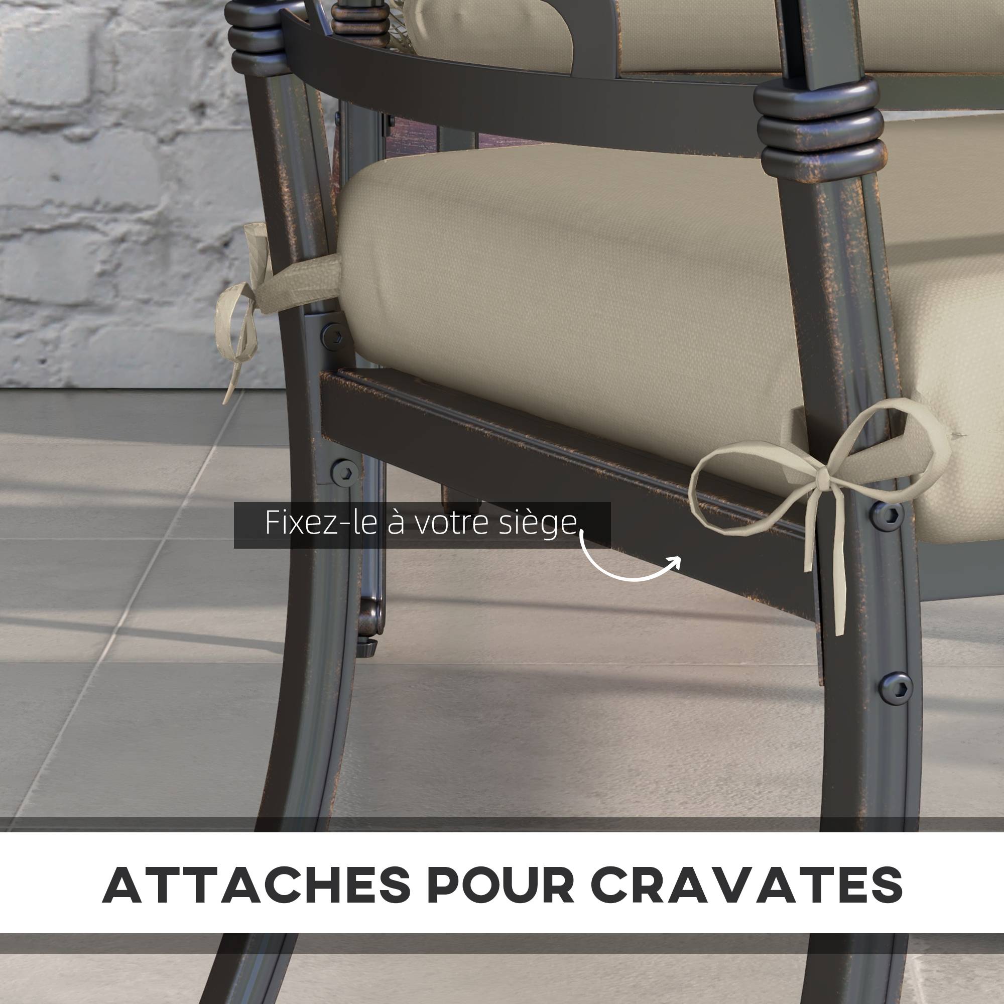 Lot de 4 coussins de chaise, galettes de chaise 47 x 47 cm, rembourrage épais, résistant à la décoloration, beige - Image 7