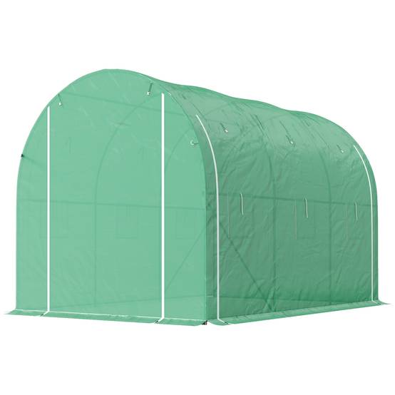 Serre tunnel de jardin 6 m² 3 x 2 m avec 1 porte + 2 parois latérales zippées enroulables, 6 fenêtres, vert - Image 2