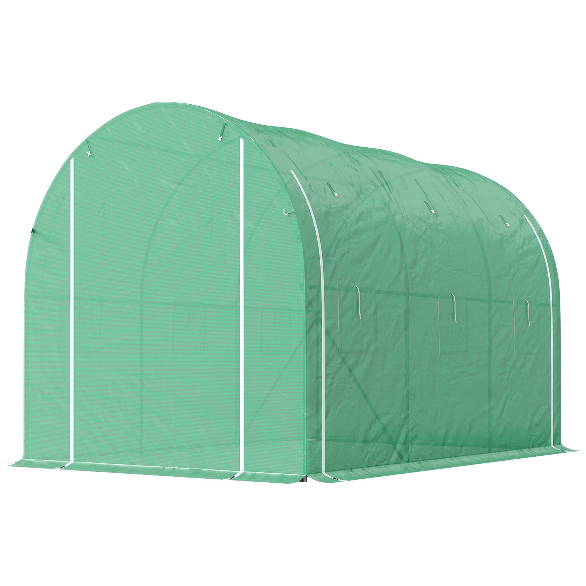Serre tunnel de jardin 6 m² 3 x 2 m avec 1 porte + 2 parois latérales zippées enroulables, 6 fenêtres, vert - Image 2