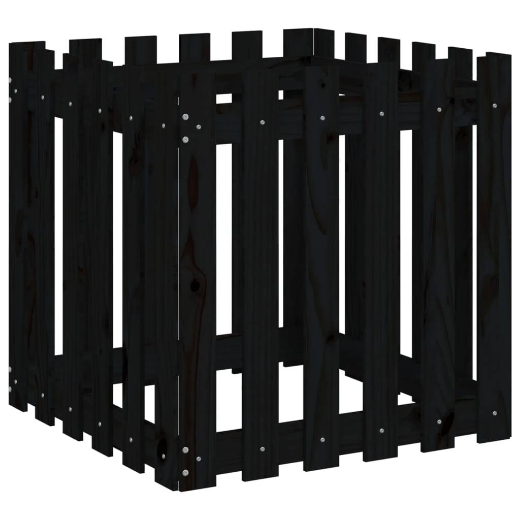 Maison Chic - Jardinière - Bac à fleurs - Pot de fleurs avec design de clôture noir 60x60x60 cm pin massif - Image 1