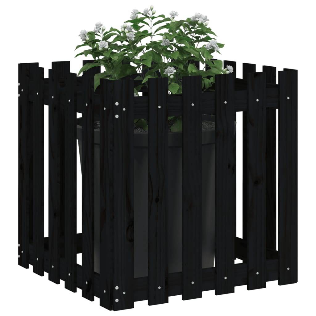Maison Chic - Jardinière - Bac à fleurs - Pot de fleurs avec design de clôture noir 60x60x60 cm pin massif - Image 3