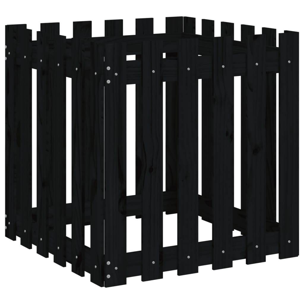 Maison Chic - Jardinière - Bac à fleurs - Pot de fleurs avec design de clôture noir 60x60x60 cm pin massif - Image 4