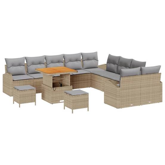 Canapé Terrasse 13 Pcs Poly Rattan & Acier Style Naturel et Moderne Beige et Gris Clair – ComfortXL Outdoor Living - Image 2