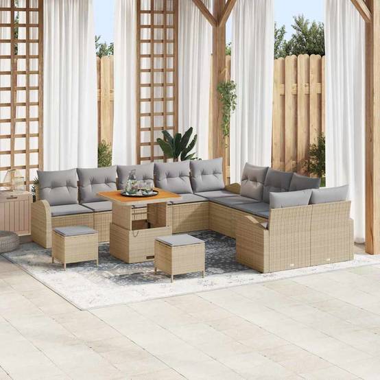 Canapé Terrasse 13 Pcs Poly Rattan & Acier Style Naturel et Moderne Beige et Gris Clair – ComfortXL Outdoor Living - Image 1
