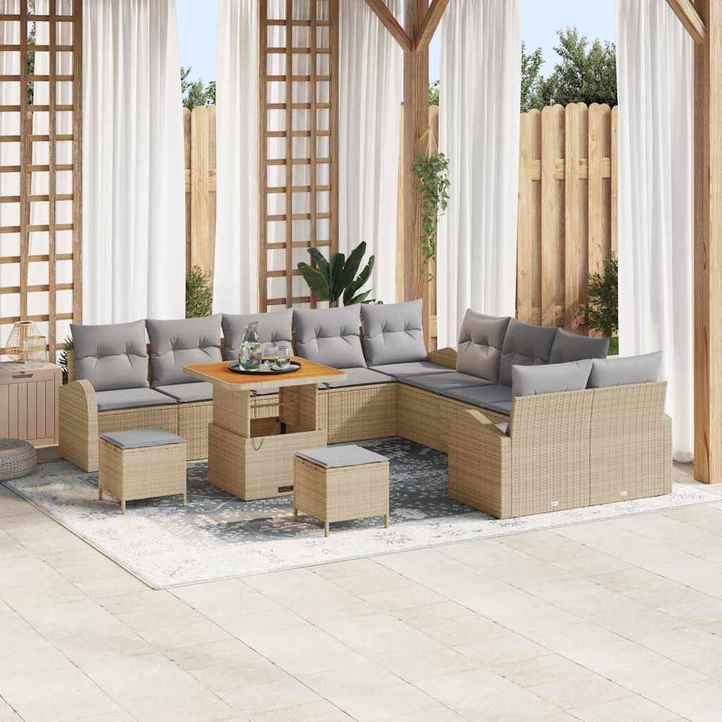 Canapé Terrasse 13 Pcs Poly Rattan & Acier Style Naturel et Moderne Beige et Gris Clair – ComfortXL Outdoor Living - Image 1