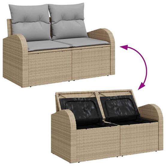 Canapé Terrasse 13 Pcs Poly Rattan & Acier Style Naturel et Moderne Beige et Gris Clair – ComfortXL Outdoor Living - Image 8