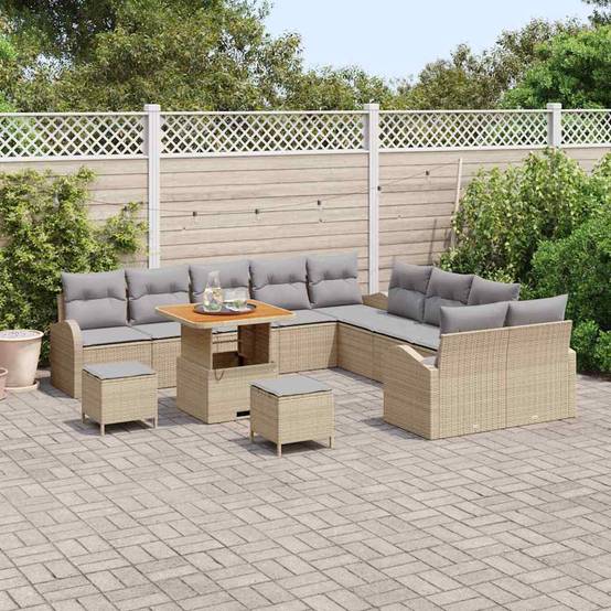 Canapé Terrasse 13 Pcs Poly Rattan & Acier Style Naturel et Moderne Beige et Gris Clair – ComfortXL Outdoor Living - Image 3