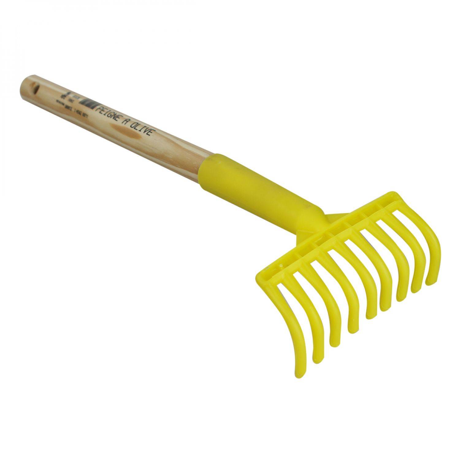 Peigne, râteau à olives 9 dents avec manche en bois 40 cm - Jaune - Linxor - Image 1
