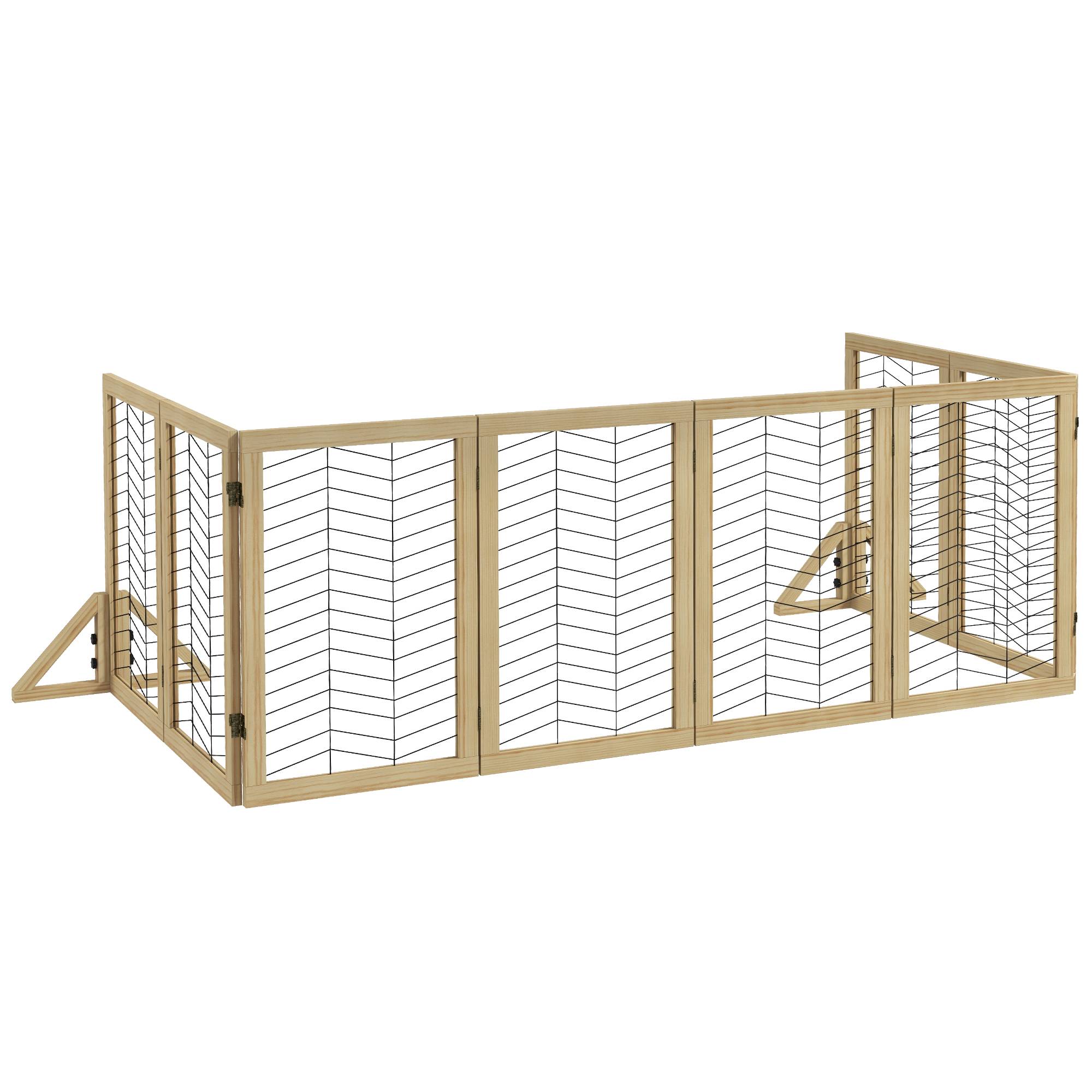 Barrière pour chien, barrière escalier, pliable, pin, 375 cm x 44 cm x 70 cm, naturel - Image 1