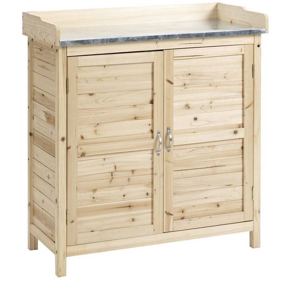 ComfortXL - Table de rempotage sapin et métal 83 x 40 x 92 cm bois naturel rangement jardin avec plan de travail - Image 2