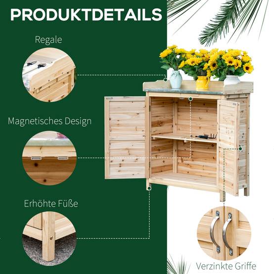 ComfortXL - Table de rempotage sapin et métal 83 x 40 x 92 cm bois naturel rangement jardin avec plan de travail - Image 5