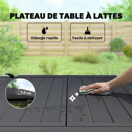 Table de jardin extensible table extérieur pour 4-6 personnes avec rallonge auto-stockée aluminium 80-160 x 80 cm noir - Image 8