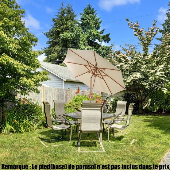 Parasol Inclinable Ø2,7m Toile Polyester Imperméable avec Cordon de Serrage 8 Baleines Ventilation pour Jardin Cour Beige MAISON CHIC - Image 3