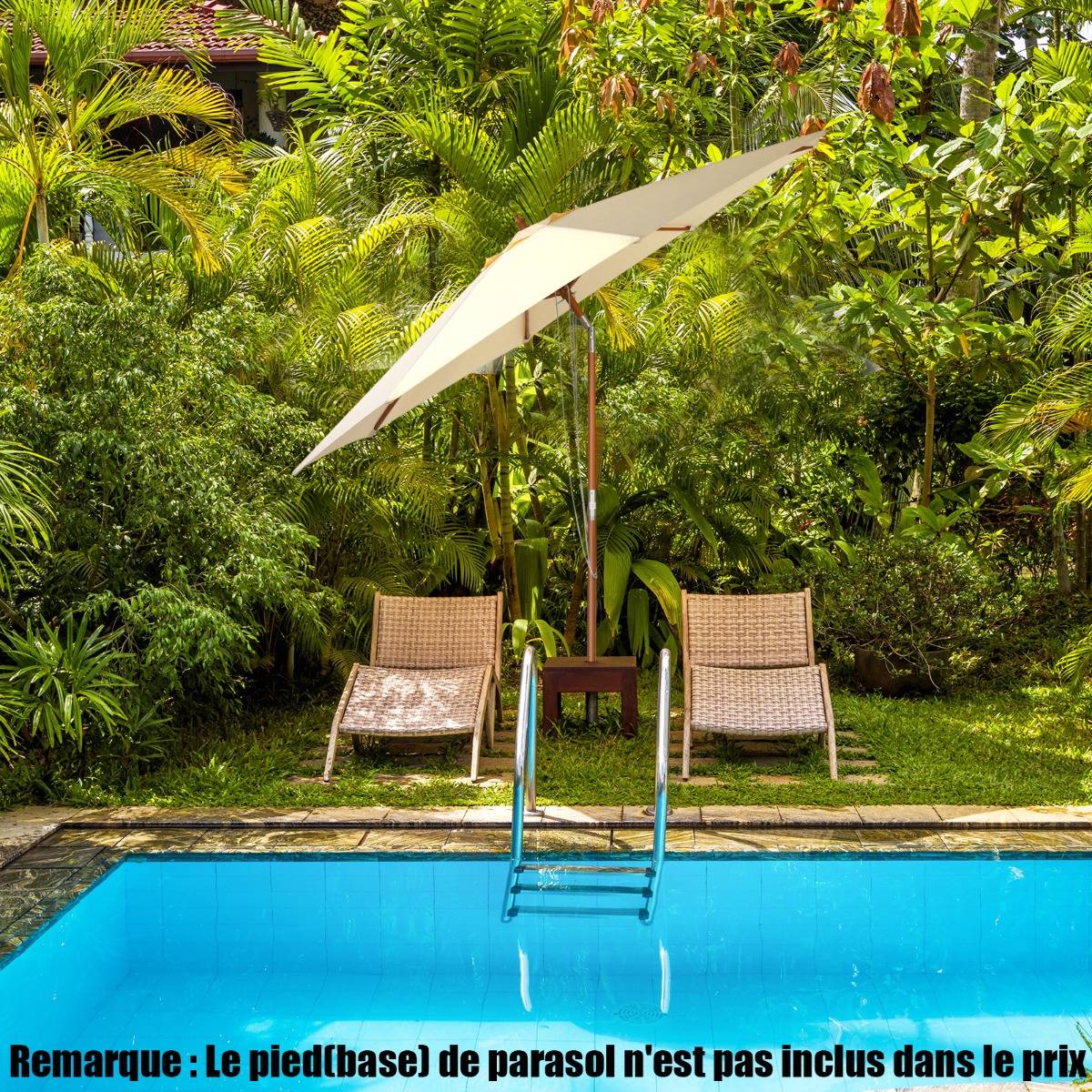 Parasol Inclinable Ø2,7m Toile Polyester Imperméable avec Cordon de Serrage 8 Baleines Ventilation pour Jardin Cour Beige MAISON CHIC - Image 4