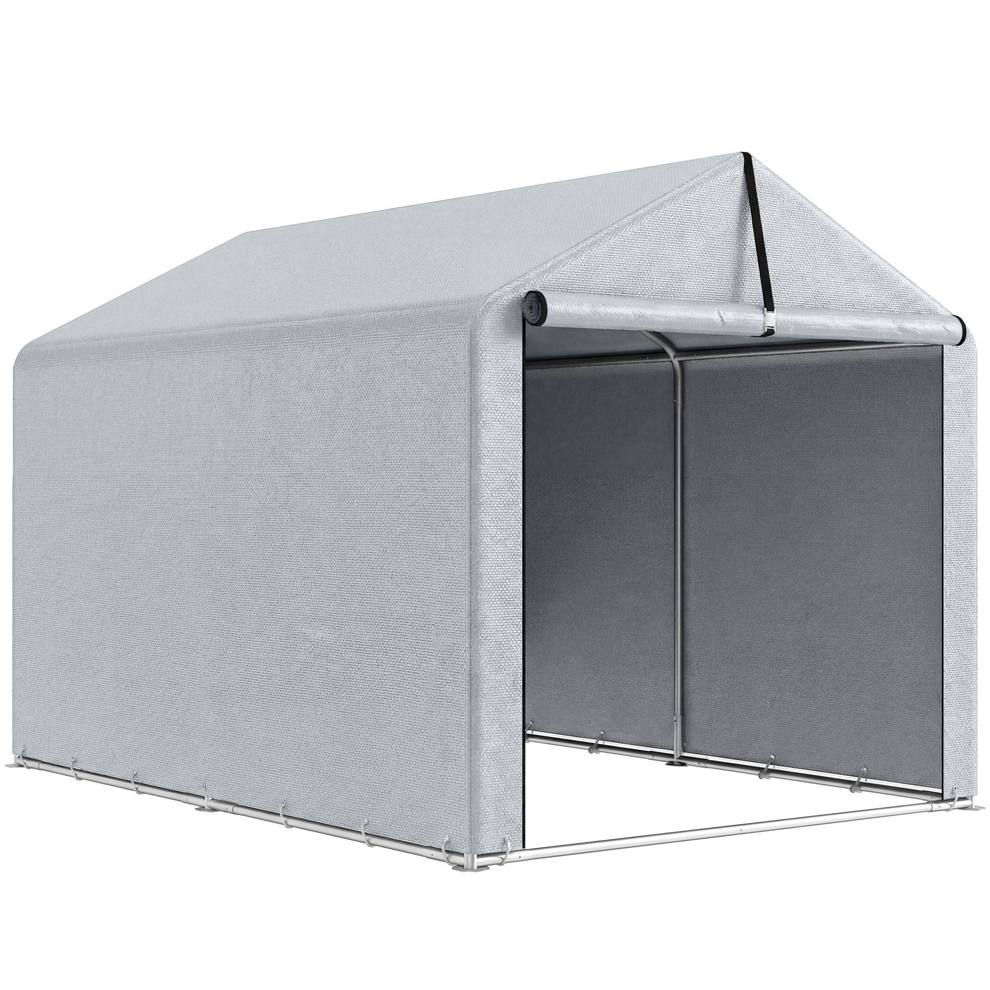 Outsunny - Abri de jardin porte enroulable - cadre acier galvanis - pour vélo, moto, bois, outils - 162x221,5x163cm - gris clair - Outsunny - Image 1