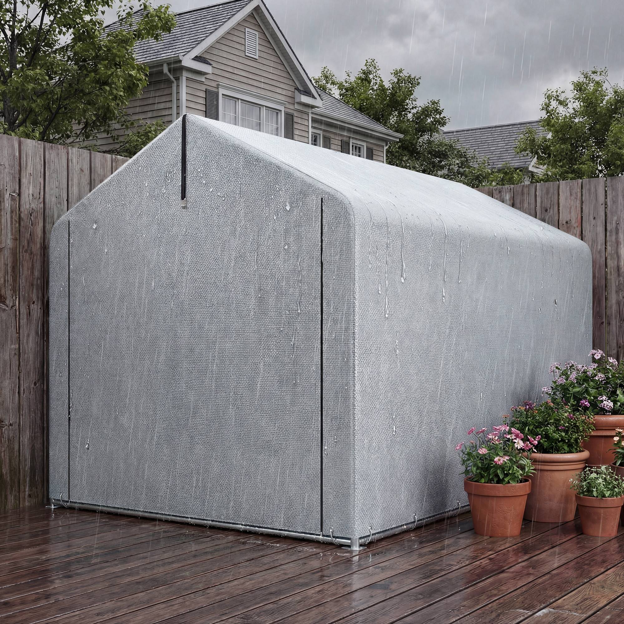 Outsunny - Abri de jardin porte enroulable - cadre acier galvanis - pour vélo, moto, bois, outils - 162x221,5x163cm - gris clair - Outsunny - Image 4