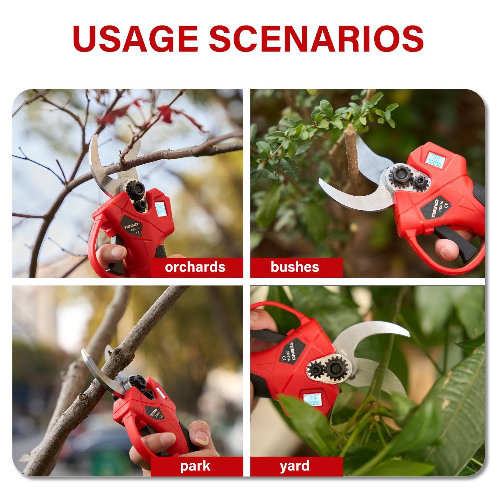 Teeno - Sécateur électrique sur fil brushless 30mm avec LCD, 2 * 2000mAh Batteries - Image 2
