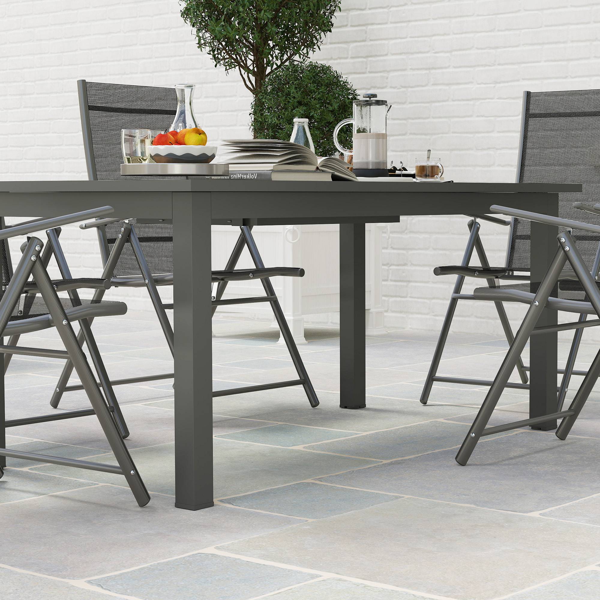 Table jardin aluminium extensible 160/220x90cm gris antidérapant, accueil 6 à 8 personnes - Image 7