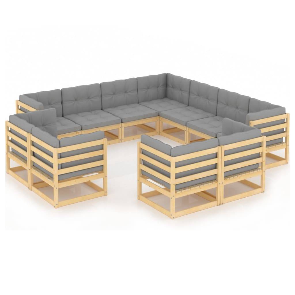 Helloshop26 - Salon de jardin meuble d'extérieur ensemble de mobilier 11 pièces avec coussins bois de pin massif - Image 1