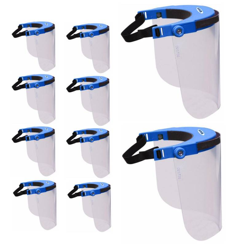 Lot de 10 - Visière de protection réglable polycarbonate homologuée EN166 - Image 1