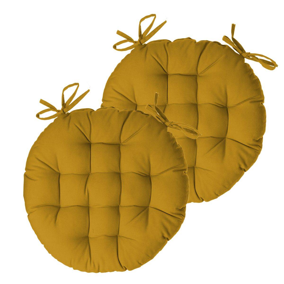 Lot de 2 Galettes de chaise en Coton Jaune Ocre D 38 cm - Image 1