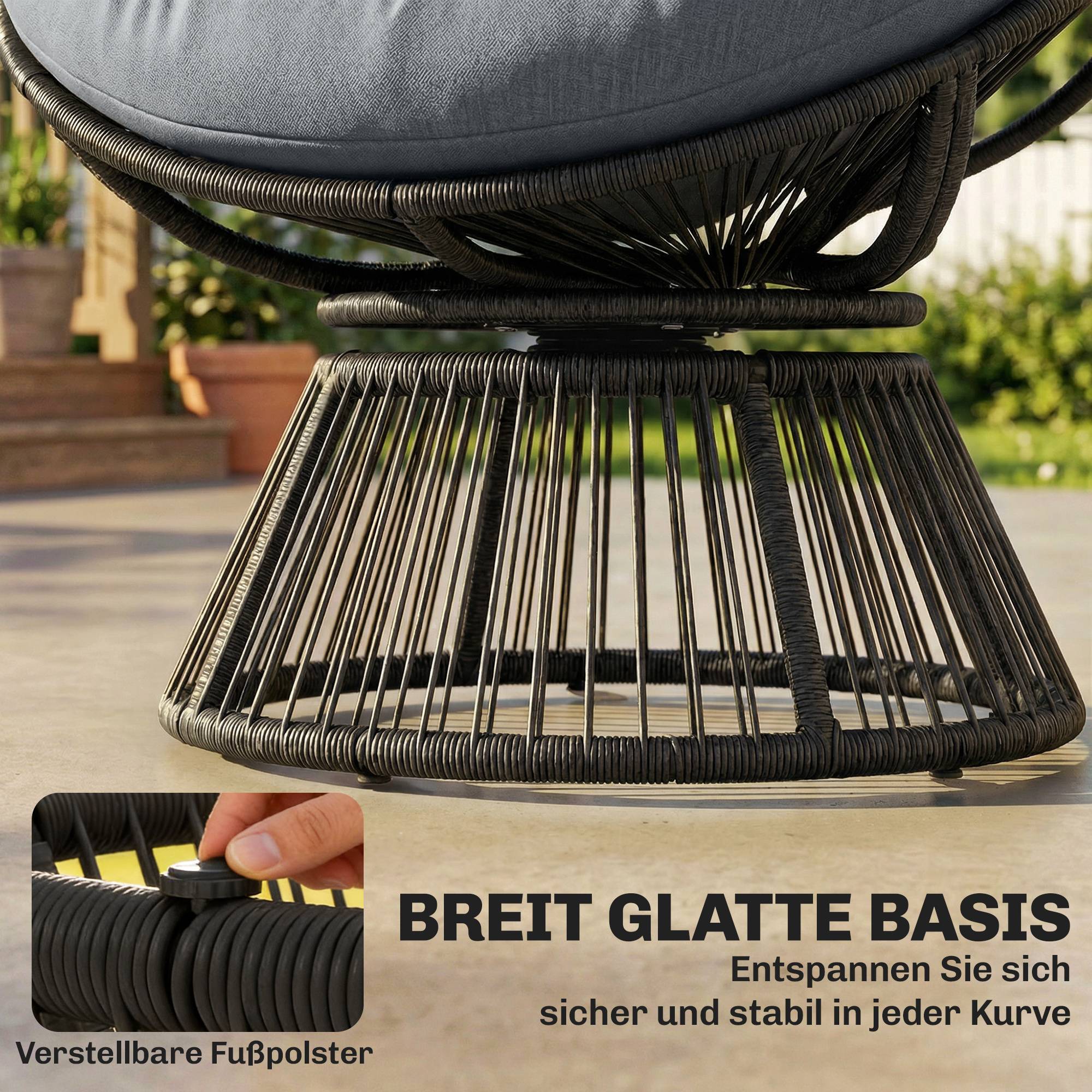 Fauteuil Papasan rond en rotin pivotant 360°, cadre en acier avec coussin confortable, coloris gris pour salon et extérieur - Image 7