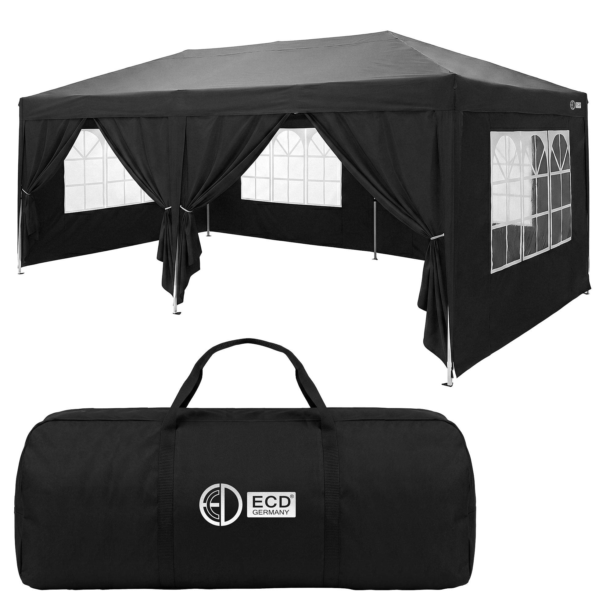 Ecd-Germany - Tonnelle pliante 3x6 m imperméable et réglable, barnum pop up avec 6 parois anti UV sac de transport, tente de réception gazebo de jardin noir