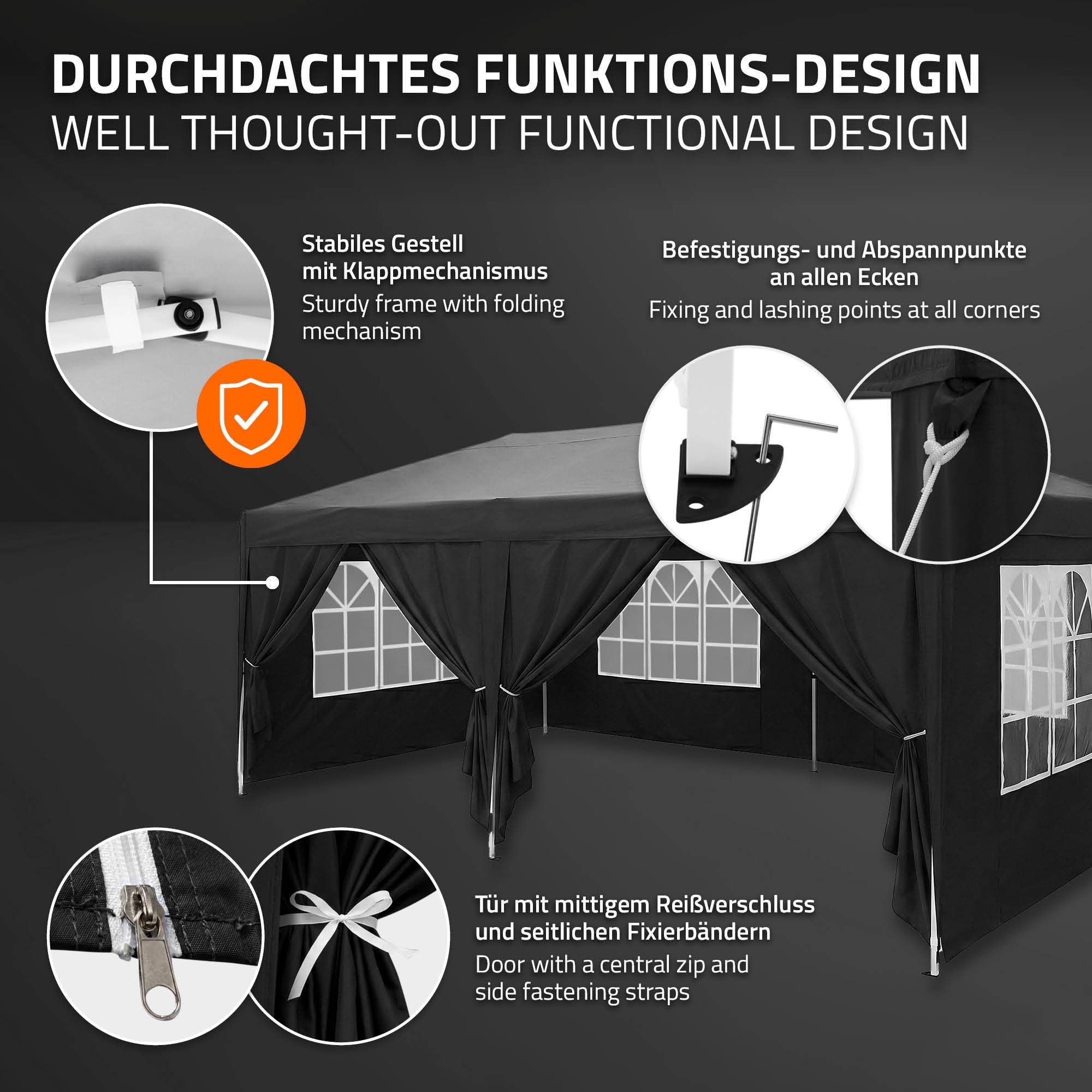 Ecd-Germany - Tonnelle pliante 3x6 m imperméable et réglable, barnum pop up avec 6 parois anti UV sac de transport, tente de réception gazebo de jardin noir - Image 3