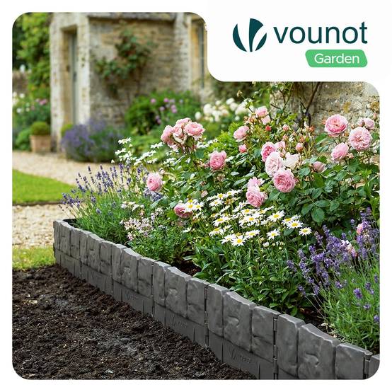 Bordure de jardin imitation pierre 5.35m gris - Hauteur 14cm - Clôture gazon décorative ultra résistant - Lot de 35 - VOUNOT® - Image 2