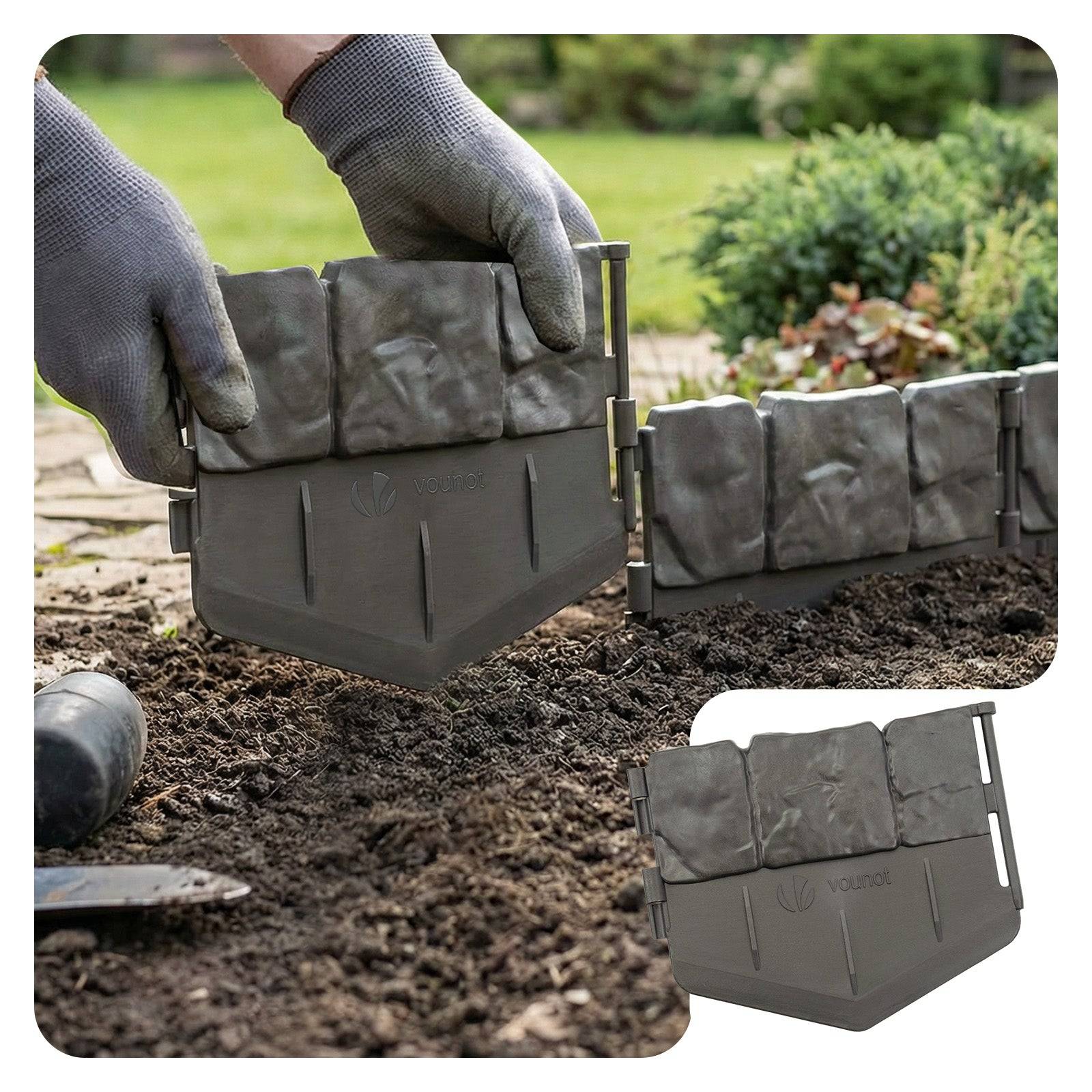 Bordure de jardin imitation pierre 5.35m gris - Hauteur 14cm - Clôture gazon décorative ultra résistant - Lot de 35 - VOUNOT® - Image 1