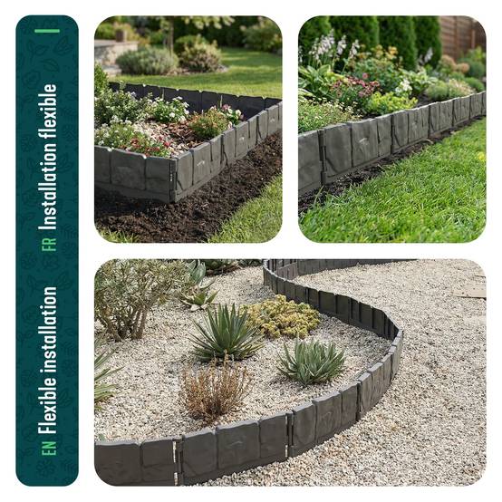 Bordure de jardin imitation pierre 5.35m gris - Hauteur 14cm - Clôture gazon décorative ultra résistant - Lot de 35 - VOUNOT® - Image 7