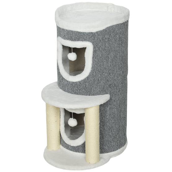 Arbre à chat à griffer, 76 cm, avec couchage, 2 niches, poteaux en sisal, tapis de jeu, balles, gris - Image 2